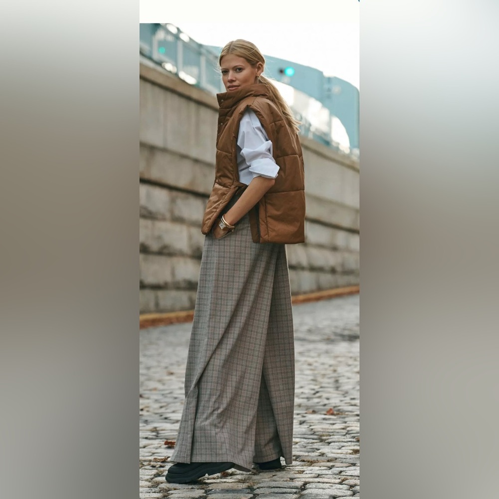 Corey Lynn Calter Pleated Wide-Leg Plaid Trousers